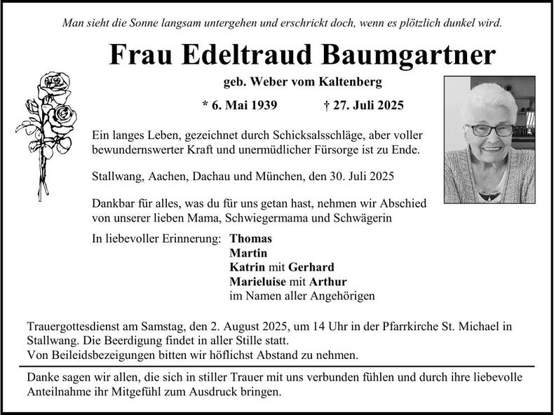 Traueranzeige Edeltraud Baumgartner