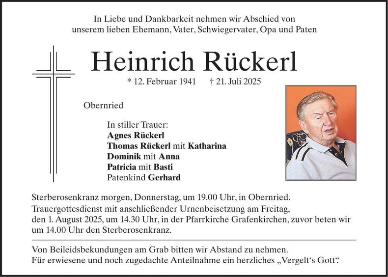 Traueranzeige Heinrich Rückerl