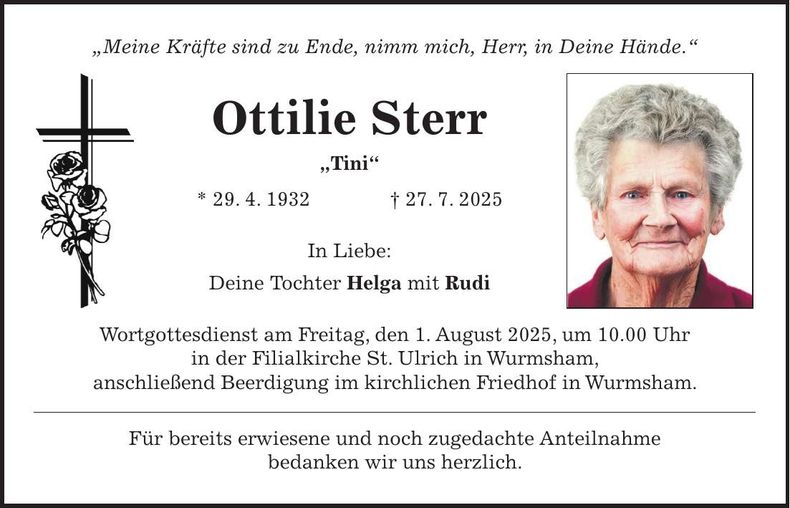 Traueranzeige Ottilie Sterr