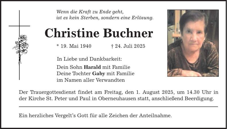 Traueranzeige Christine Buchner
