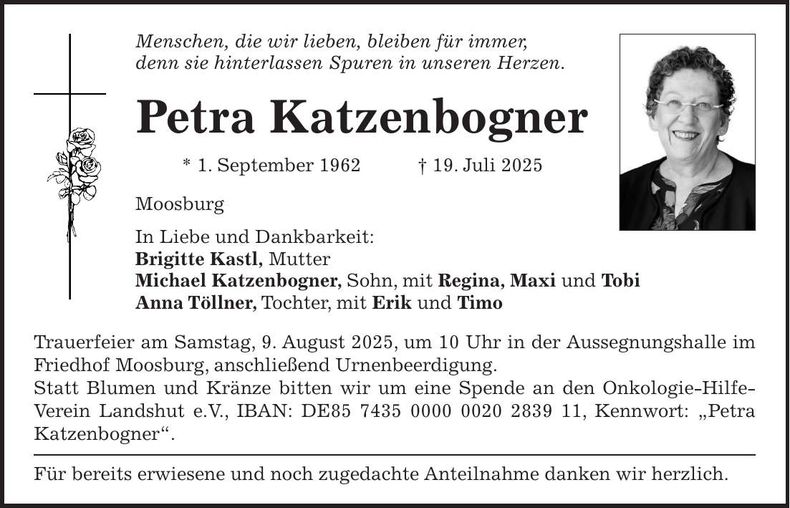 Traueranzeige Petra Katzenbogner