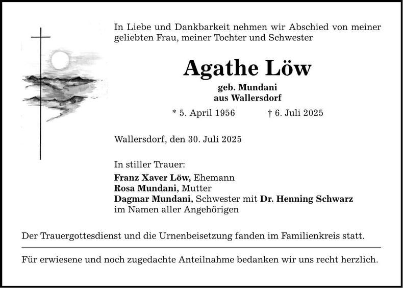 Traueranzeige Agathe Löw