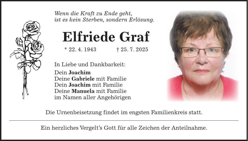 Traueranzeige Elfriede Graf