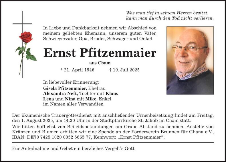 Traueranzeige Ernst Pfitzenmaier