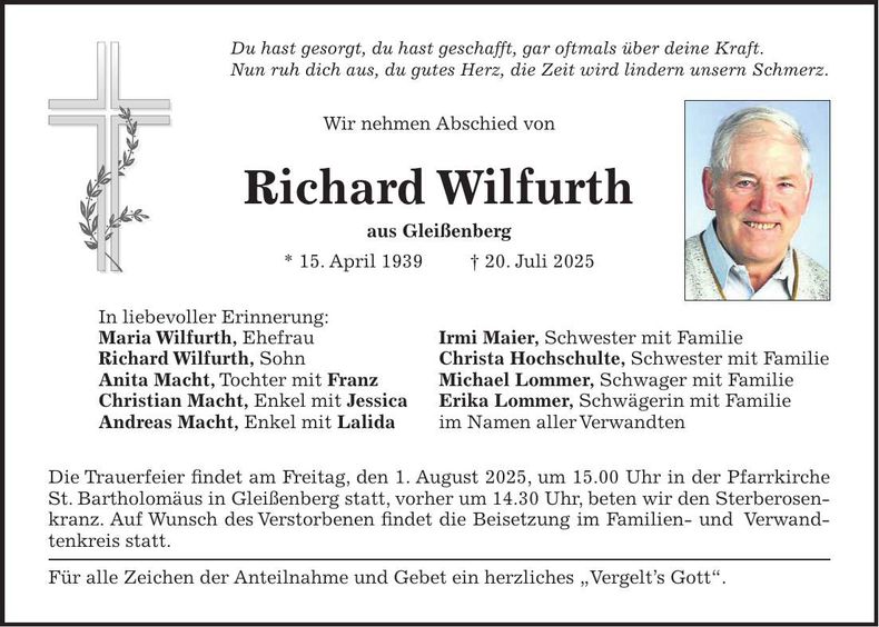 Traueranzeige Richard Wilfurth
