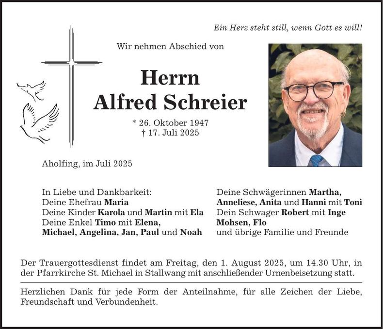 Traueranzeige Alfred Schreier