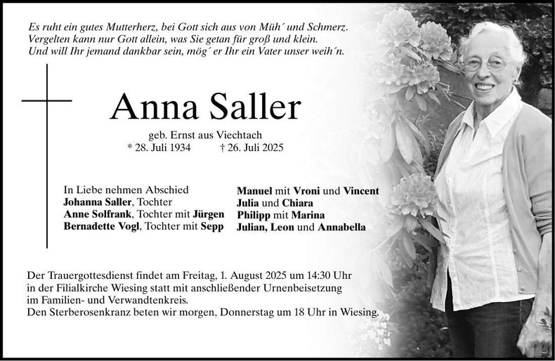Traueranzeige Anna Saller