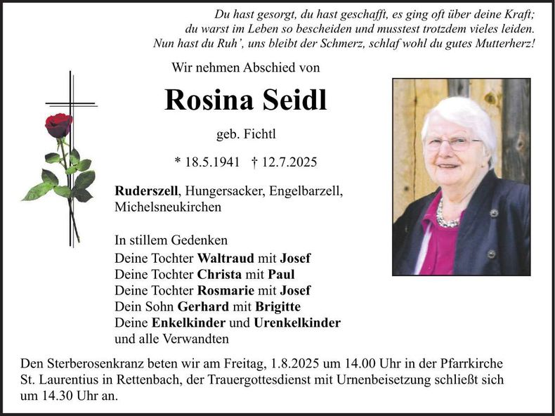 Traueranzeige Rosina Seidl