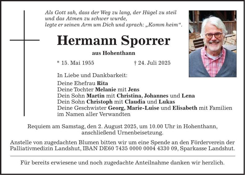 Traueranzeige Hermann Sporrer