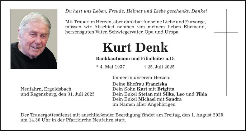 Traueranzeige Kurt Denk