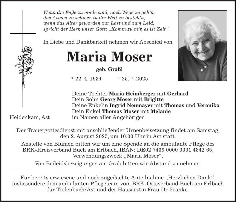 Traueranzeige Maria Moser