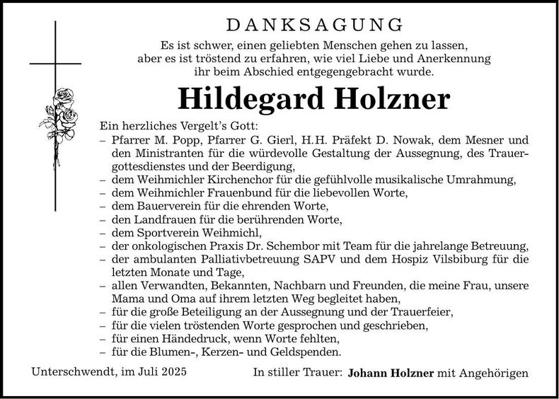 Traueranzeige Hildegard Holzner