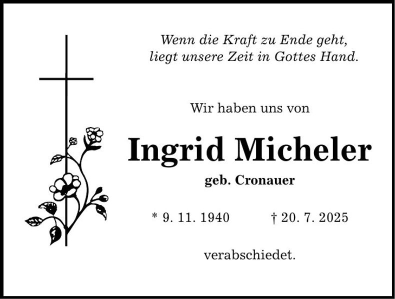 Traueranzeige Ingrid Micheler