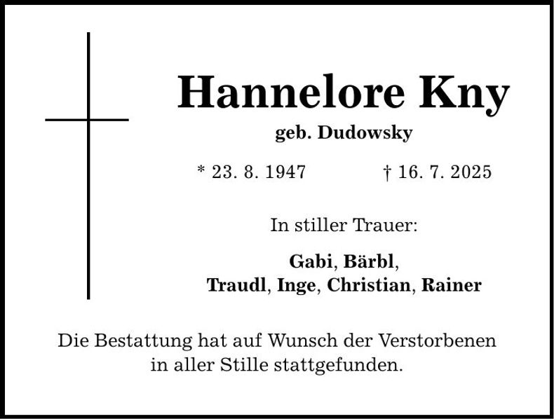 Traueranzeige Hannelore Kny