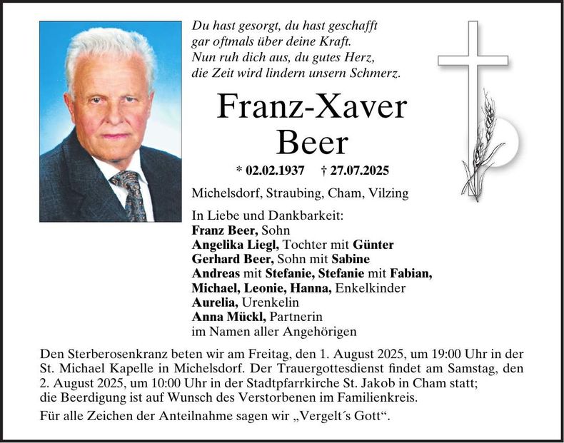 Traueranzeige Franz-Xaver Beer