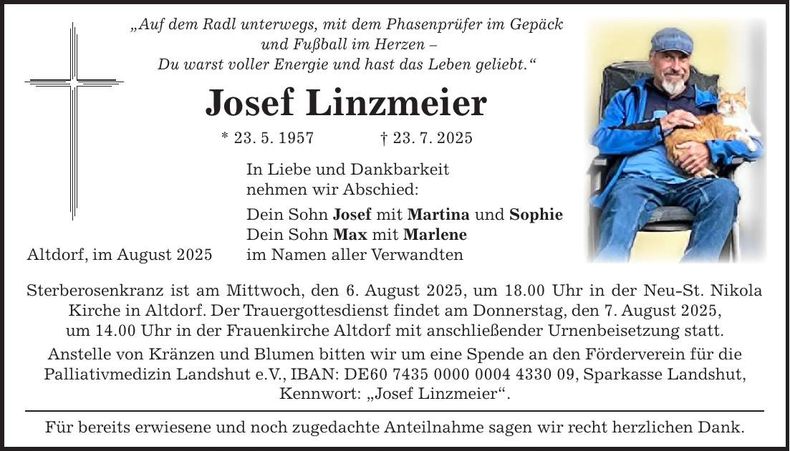 Traueranzeige Josef Linzmeier