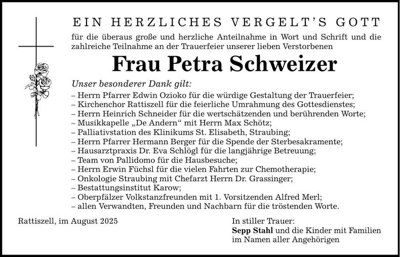 Traueranzeige Petra Schweizer