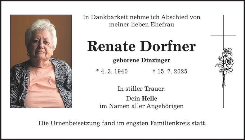 Traueranzeige Renate Dorfner