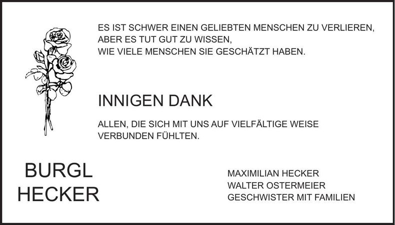 Traueranzeige Burgl Hecker