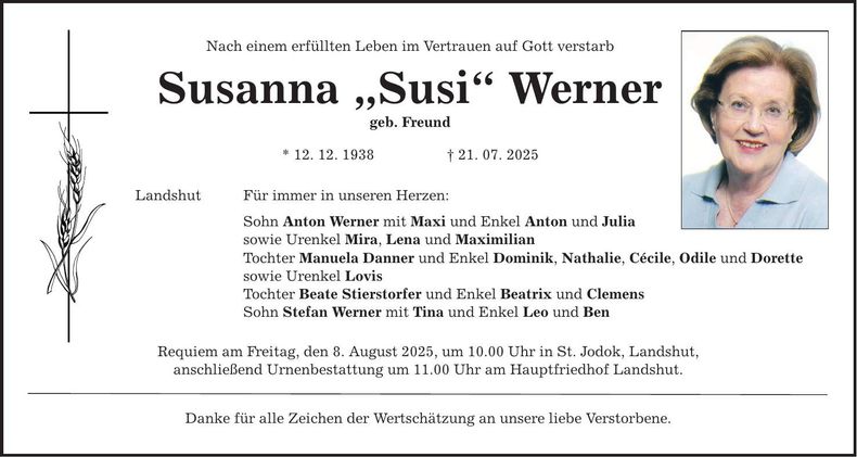 Traueranzeige Susanna Werner