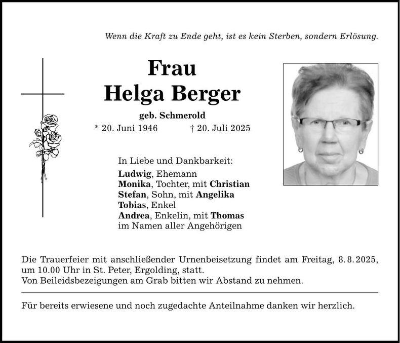 Traueranzeige Helga Berger