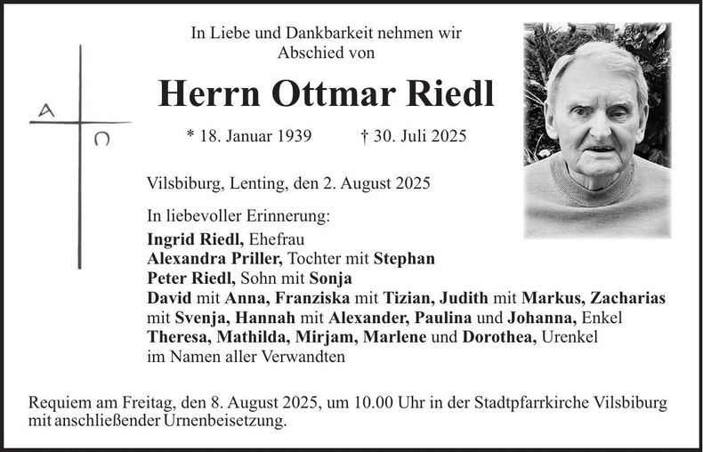 Traueranzeige Ottmar Riedl
