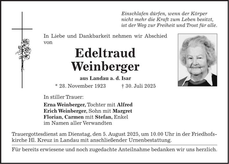 Traueranzeige Edeltraud Weinberger