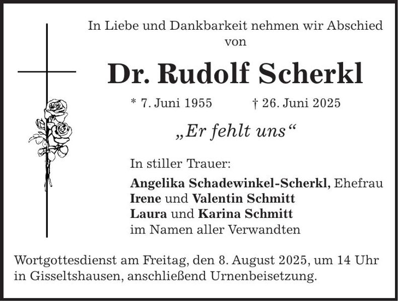Traueranzeige Rudolf Scherkl