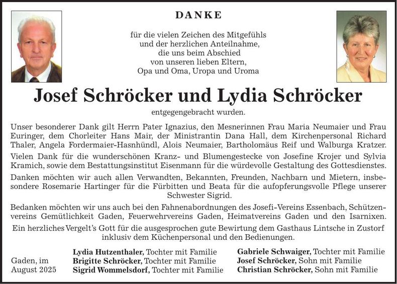 Traueranzeige Josef und Lydia Schröcker