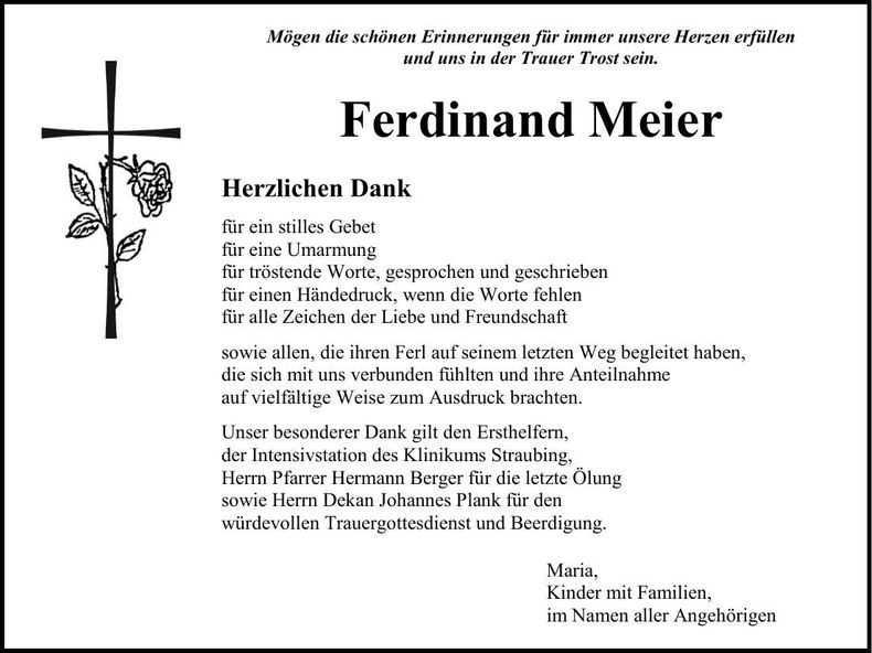 Traueranzeige Ferdinand Meier