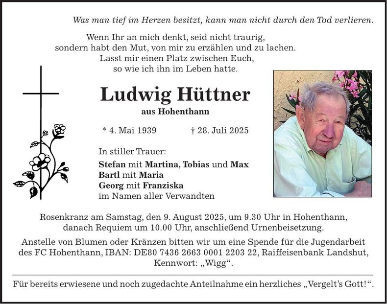 Traueranzeige Ludwig Hüttner