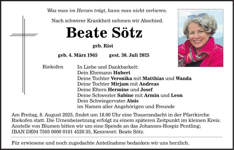Traueranzeige Beate Sötz