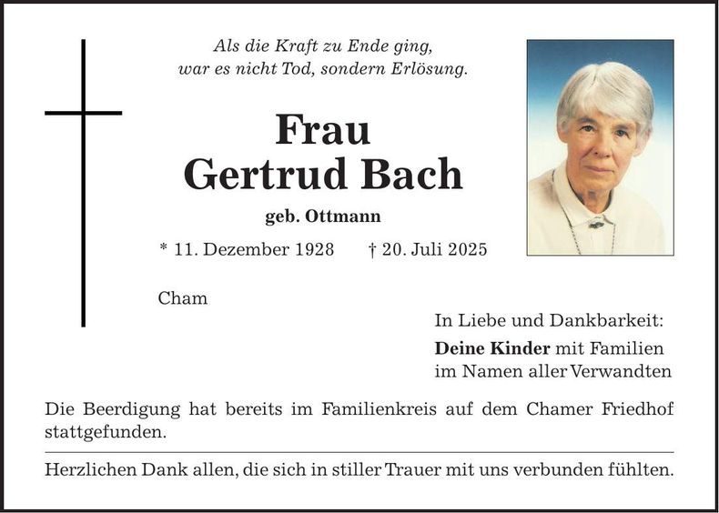 Traueranzeige Gertrud Bach