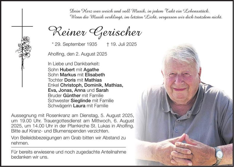 Traueranzeige Reiner Gerischer