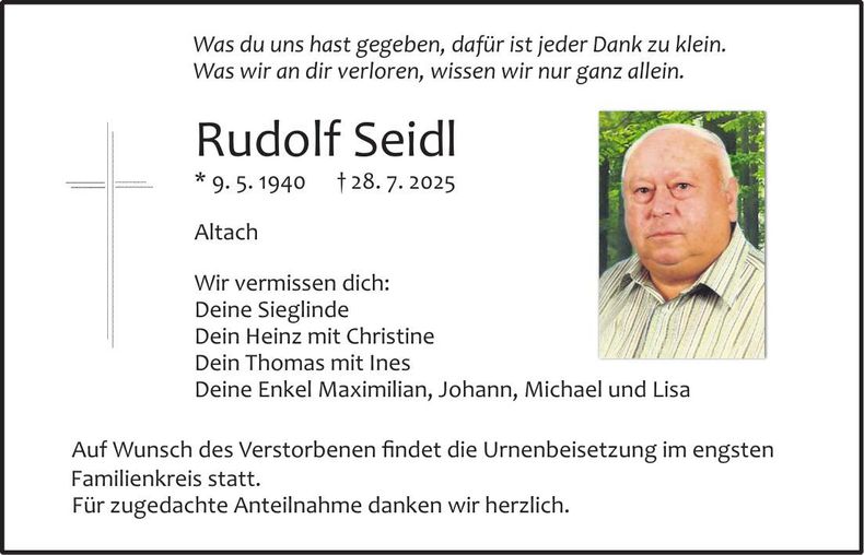 Traueranzeige Rudolf Seidl