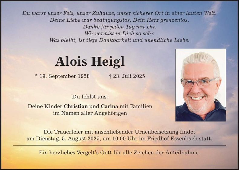 Traueranzeige Alois Heigl