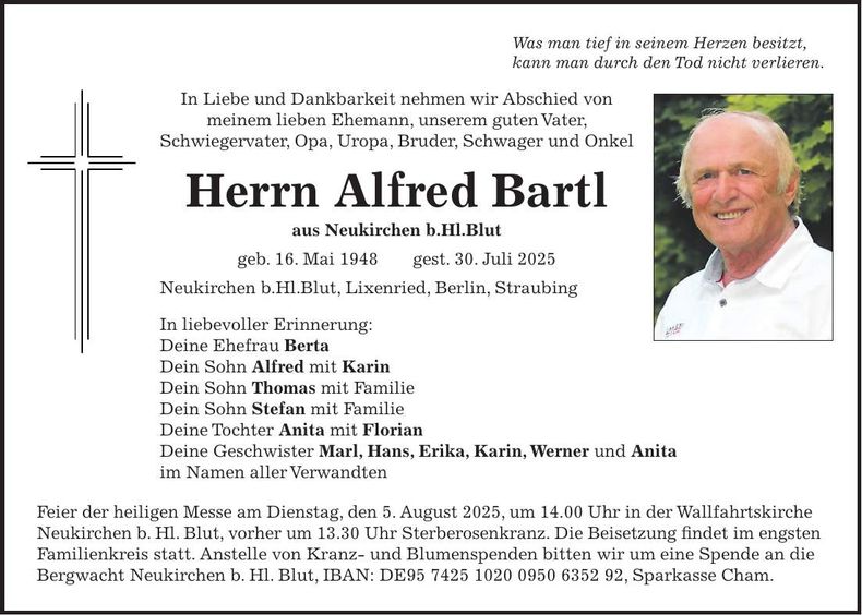 Traueranzeige Alfred Bartl