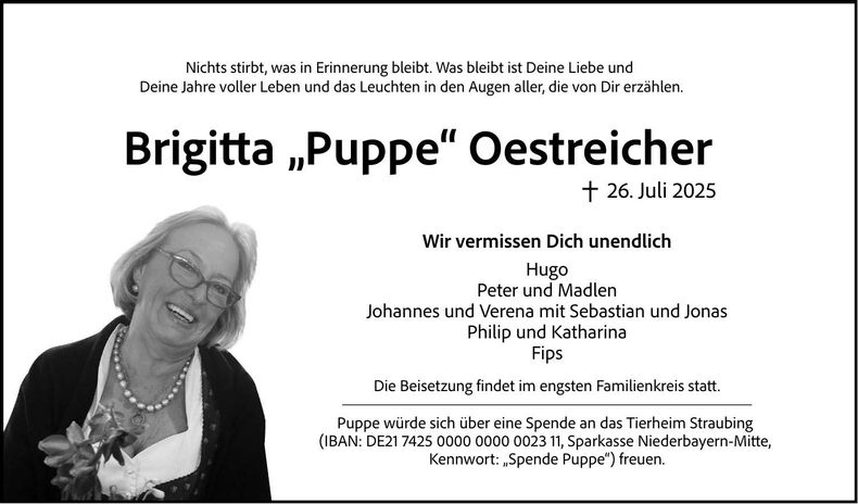 Traueranzeige Brigitta Oestreicher