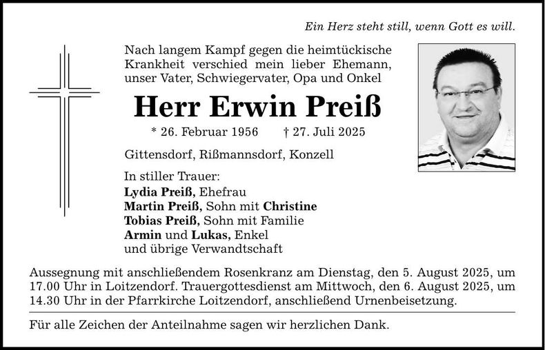 Traueranzeige Erwin Preiß