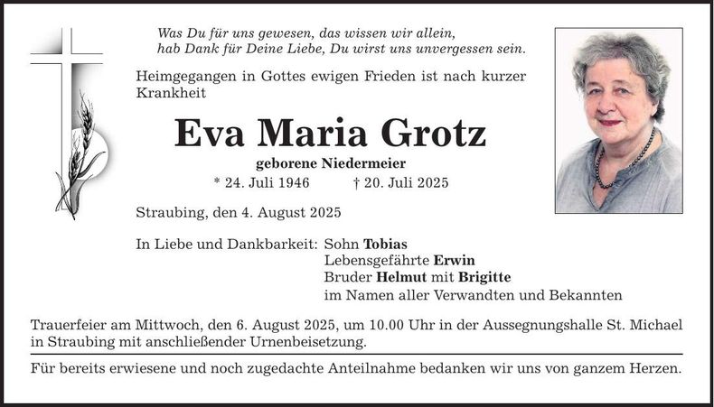 Traueranzeige Eva Maria Grotz