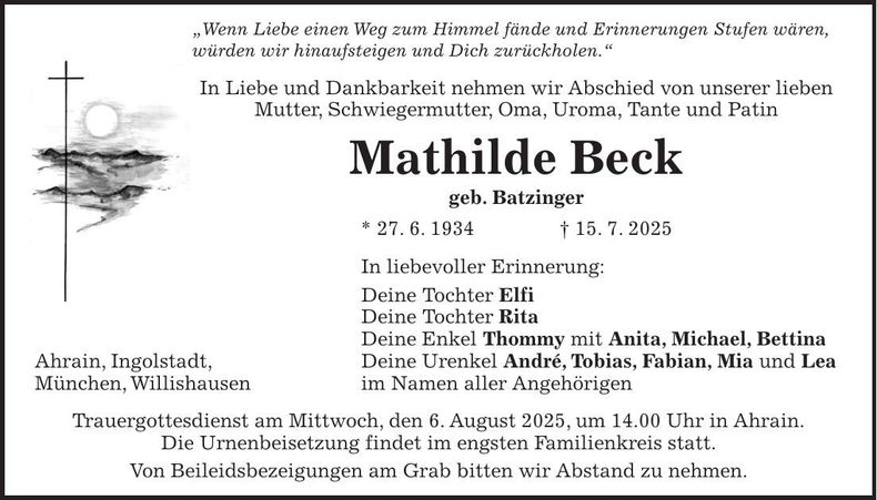 Traueranzeige Mathilde Beck