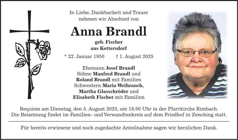 Traueranzeige Anna Brandl