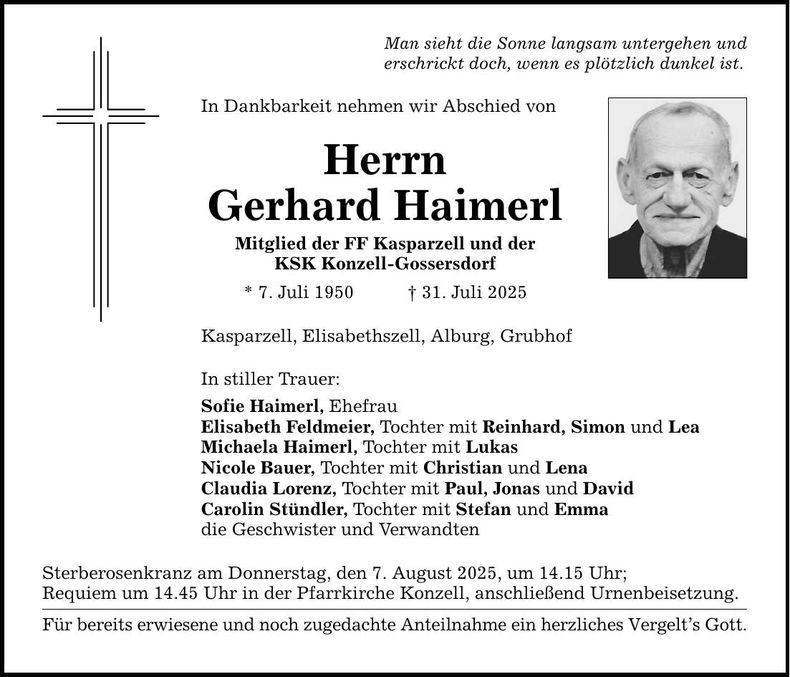 Traueranzeige Gerhard Haimerl