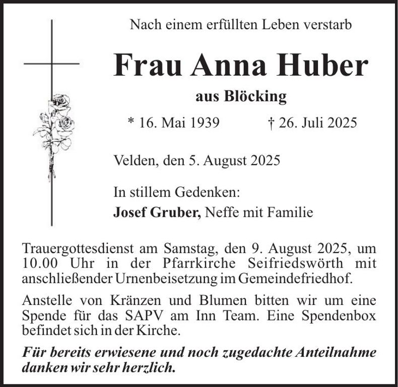 Traueranzeige Anna Huber