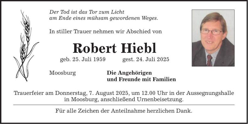 Traueranzeige Robert Hiebl