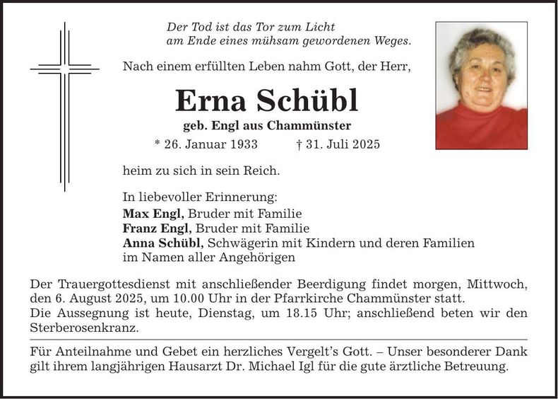 Traueranzeige Erna Schübl