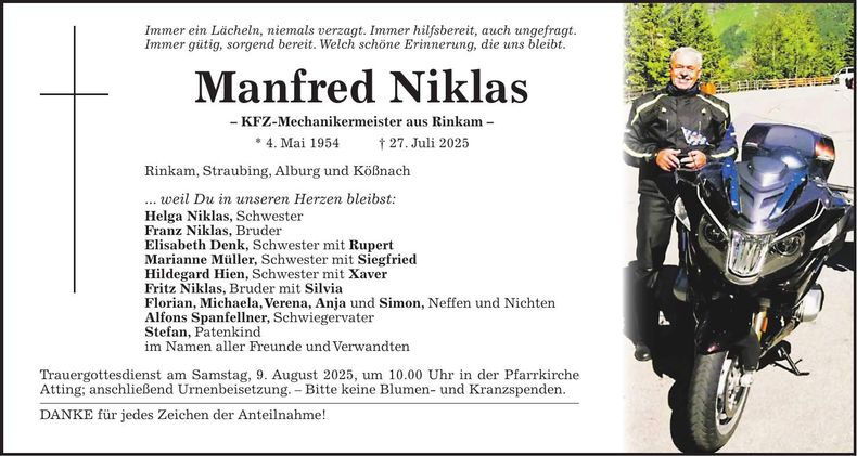 Traueranzeige Manfred Niklas