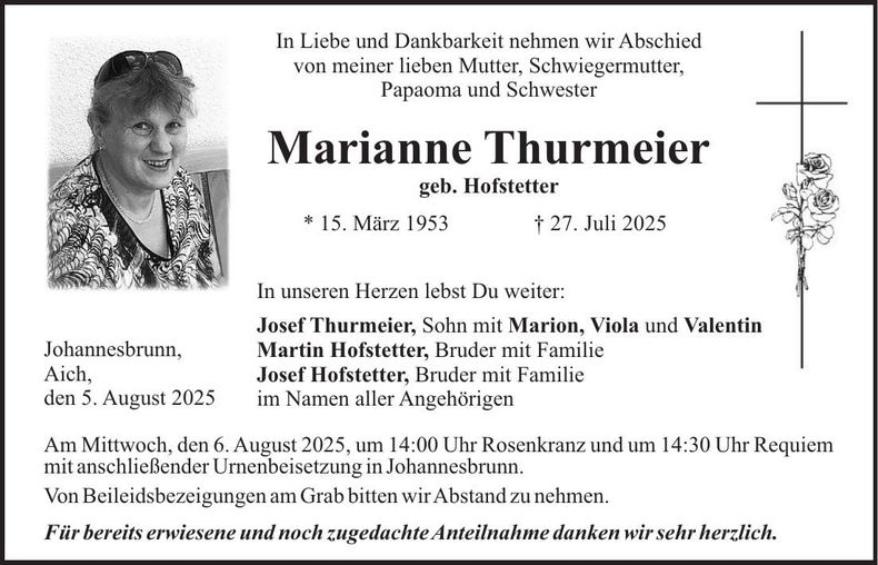Traueranzeige Marianne Thurmeier
