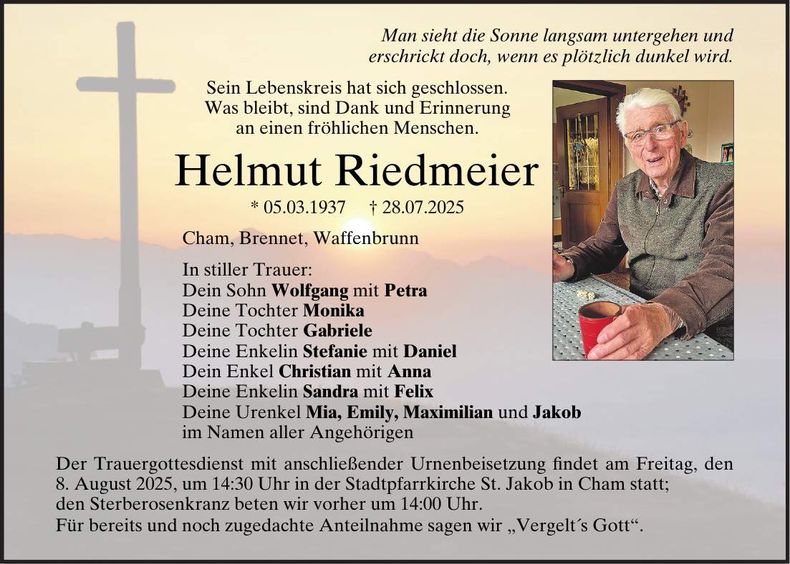 Traueranzeige Helmut Riedmeier
