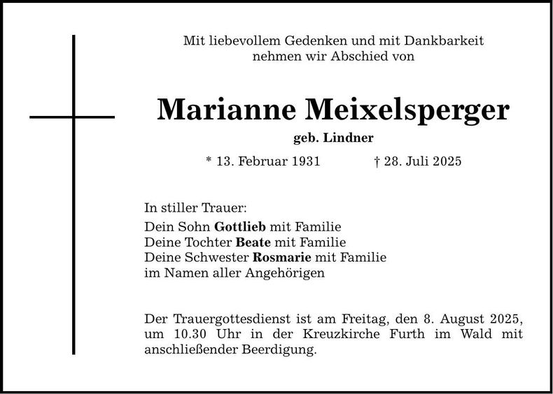 Traueranzeige Marianne Meixelsperger